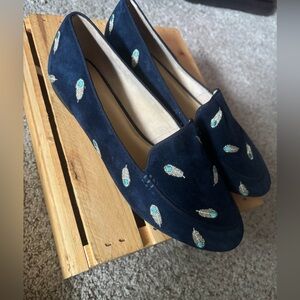 Talbolts suede leather Embroidered Navy Loafers